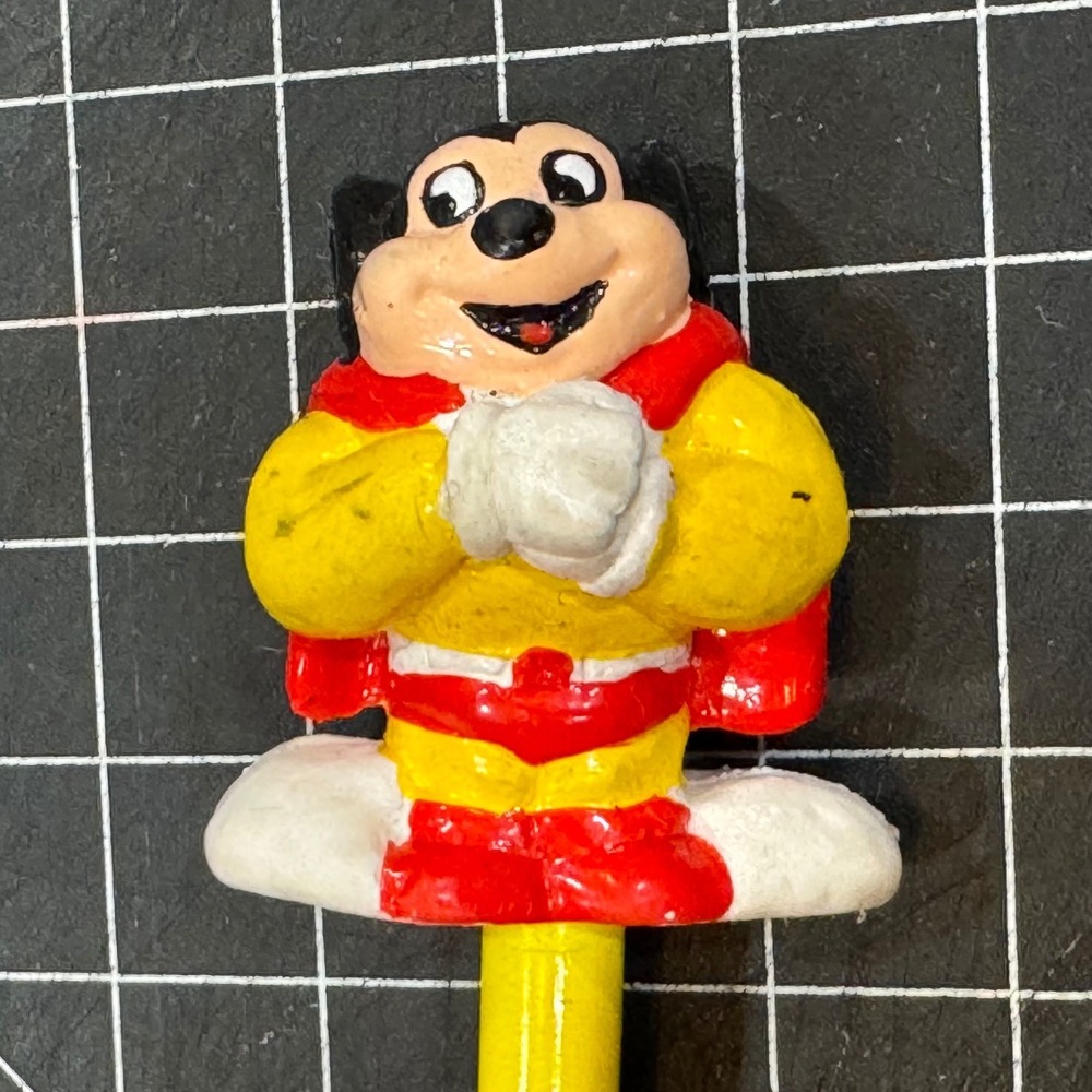 Vintage 1990 Mighty Mouse Pencil with Character Topper Viacom International 9.5"